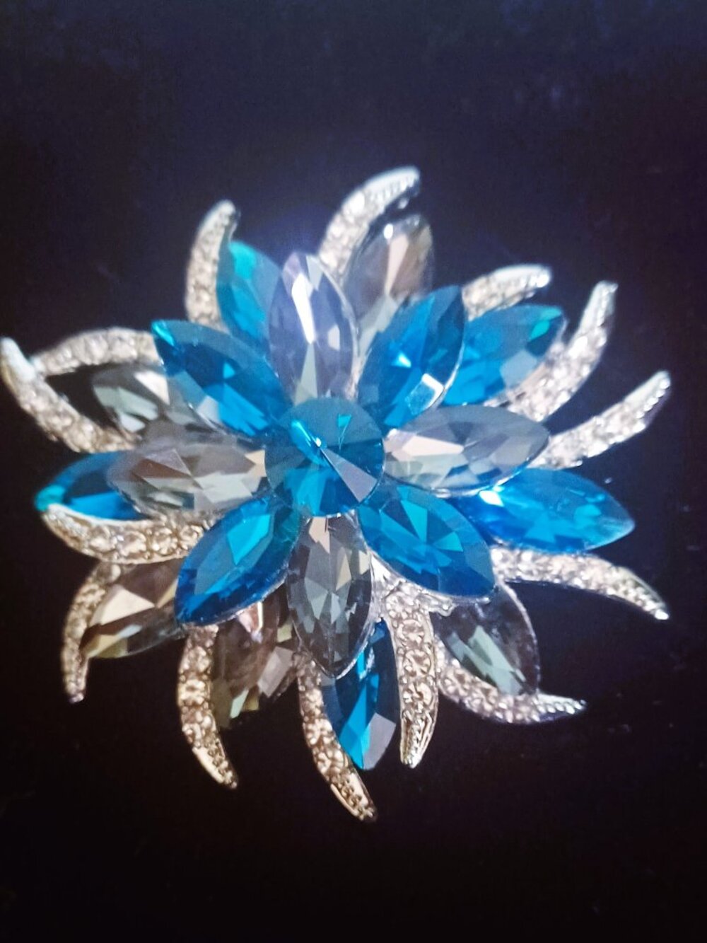 Elegant  Blue & Silver Sparkling Brooch